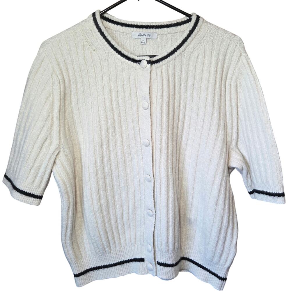 Madewell Ribbed Puff Sleeve cardigan womans size XL button front